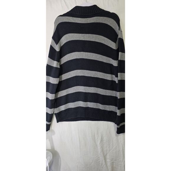 Ralph Lauren Chaps Sweater Men's Black Gary Stripe‎ Knit  1/4 zip XL pullover - Picture 6 of 8